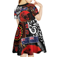 Australia and New Zealand ANZAC Day Kid Short Sleeve Dress Aboriginal and Maori Art Pattern - Gallipoli Lest We Forget