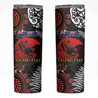 Australia and New Zealand ANZAC Day Skinny Tumbler Aboriginal and Maori Art Pattern Gallipoli Lest We Forget LT03 Black - Polynesian Pride