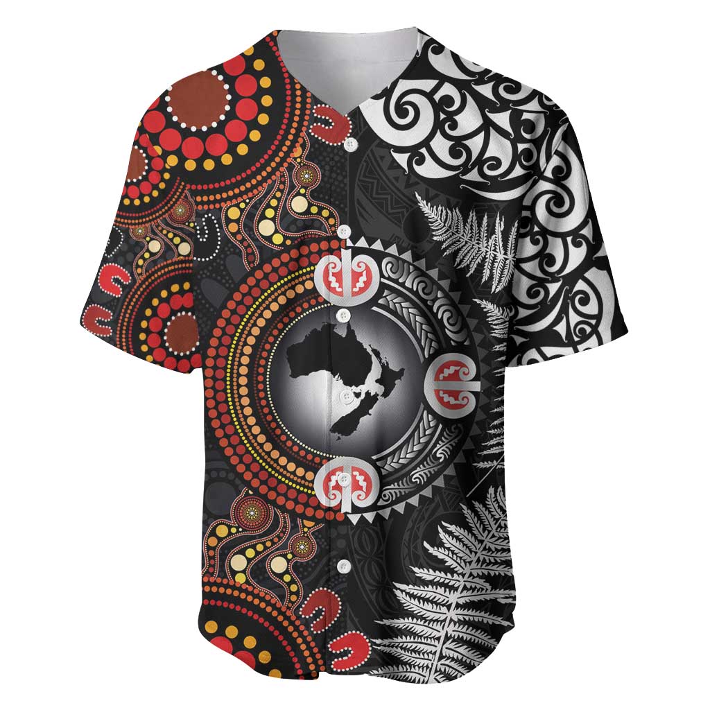 Australia and New Zealand Together Baseball Jersey Aboriginal and Maori Art Tattoo