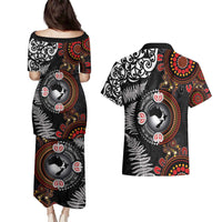 Australia and New Zealand Together Couples Matching Puletasi and Hawaiian Shirt Aboriginal and Maori Art Tattoo