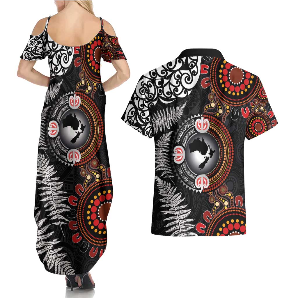 Australia and New Zealand Together Couples Matching Summer Maxi Dress and Hawaiian Shirt Aboriginal and Maori Art Tattoo