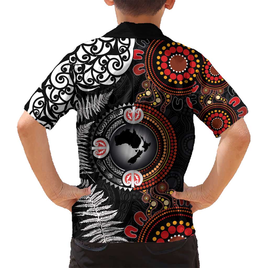 Australia and New Zealand Together Family Matching Long Sleeve Bodycon Dress and Hawaiian Shirt Aboriginal and Maori Art Tattoo LT03 - Polynesian Pride