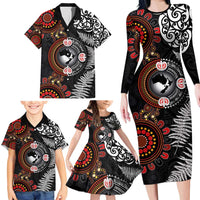 Australia and New Zealand Together Family Matching Long Sleeve Bodycon Dress and Hawaiian Shirt Aboriginal and Maori Art Tattoo LT03 - Polynesian Pride