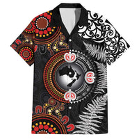 Australia and New Zealand Together Family Matching Long Sleeve Bodycon Dress and Hawaiian Shirt Aboriginal and Maori Art Tattoo LT03 Dad's Shirt - Short Sleeve Black - Polynesian Pride