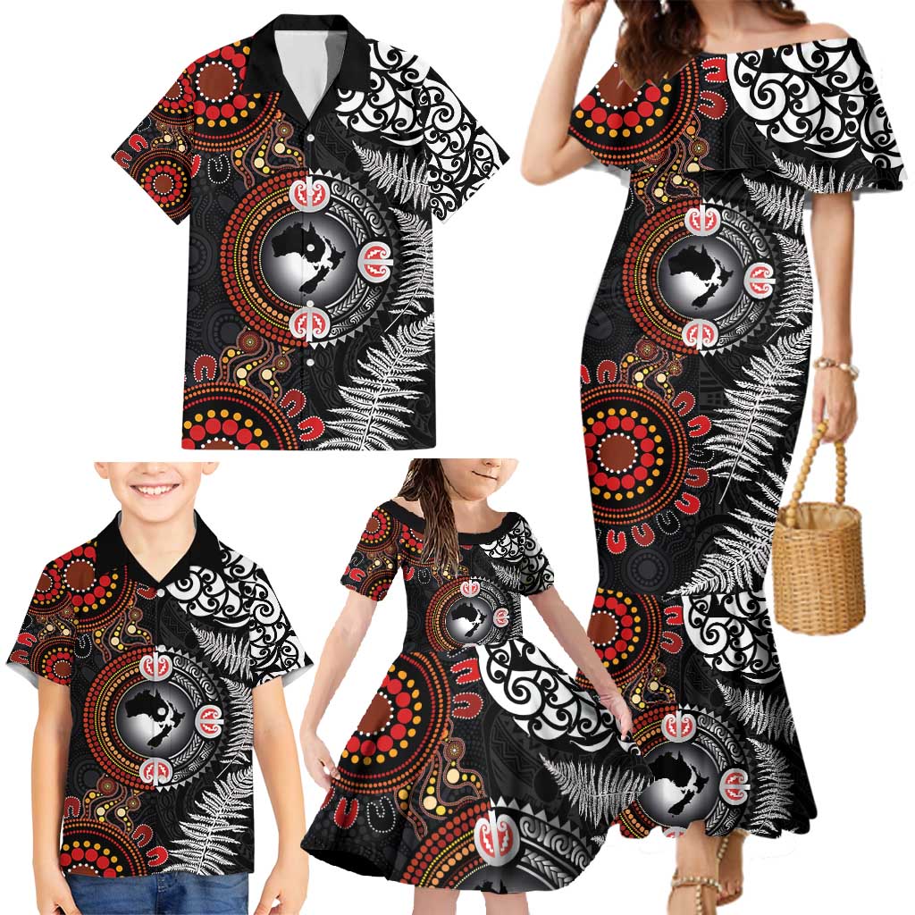 Australia and New Zealand Together Family Matching Mermaid Dress and Hawaiian Shirt Aboriginal and Maori Art Tattoo LT03 - Polynesian Pride