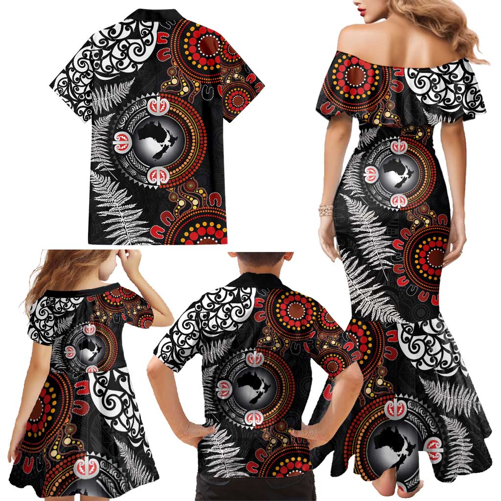 Australia and New Zealand Together Family Matching Mermaid Dress and Hawaiian Shirt Aboriginal and Maori Art Tattoo LT03 - Polynesian Pride