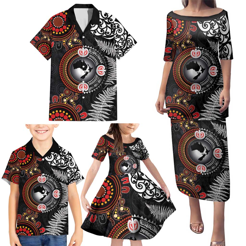 Australia and New Zealand Together Family Matching Puletasi and Hawaiian Shirt Aboriginal and Maori Art Tattoo LT03 - Polynesian Pride