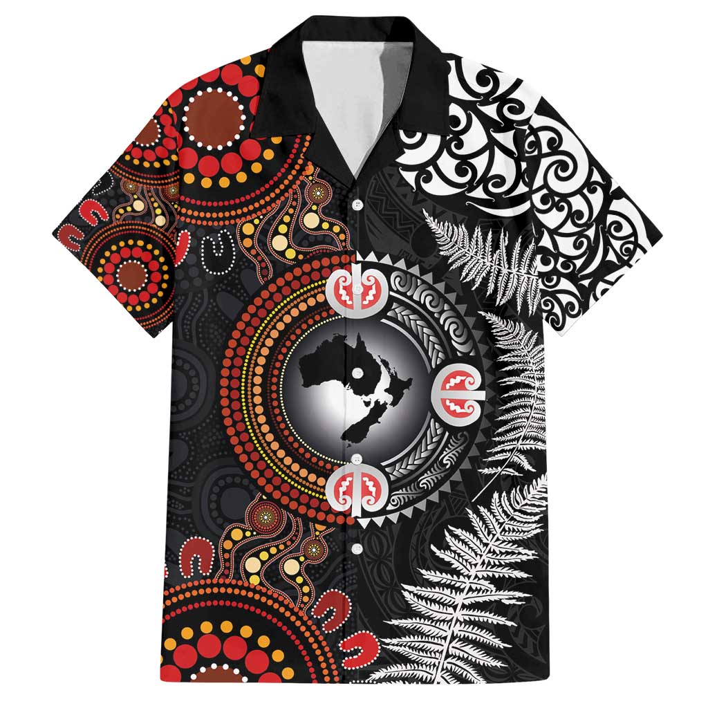 Australia and New Zealand Together Family Matching Puletasi and Hawaiian Shirt Aboriginal and Maori Art Tattoo LT03 Dad's Shirt - Short Sleeve Black - Polynesian Pride