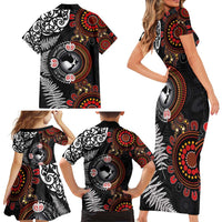 Australia and New Zealand Together Family Matching Short Sleeve Bodycon Dress and Hawaiian Shirt Aboriginal and Maori Art Tattoo LT03 - Polynesian Pride