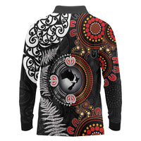 Australia and New Zealand Together Long Sleeve Polo Shirt Aboriginal and Maori Art Tattoo LT03 - Polynesian Pride