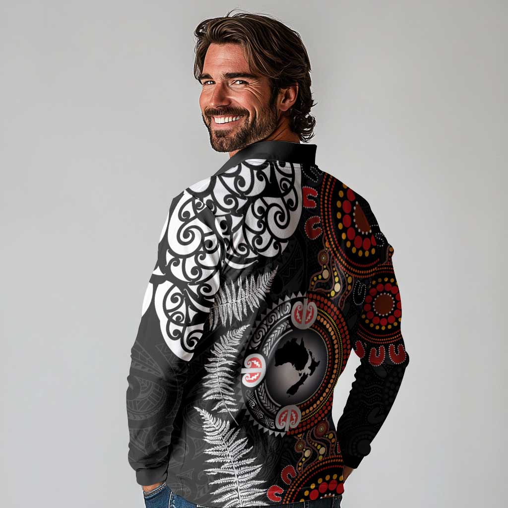 Australia and New Zealand Together Long Sleeve Polo Shirt Aboriginal and Maori Art Tattoo LT03 - Polynesian Pride