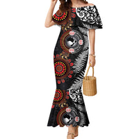 Australia and New Zealand Together Mermaid Dress Aboriginal and Maori Art Tattoo LT03 Women Black - Polynesian Pride