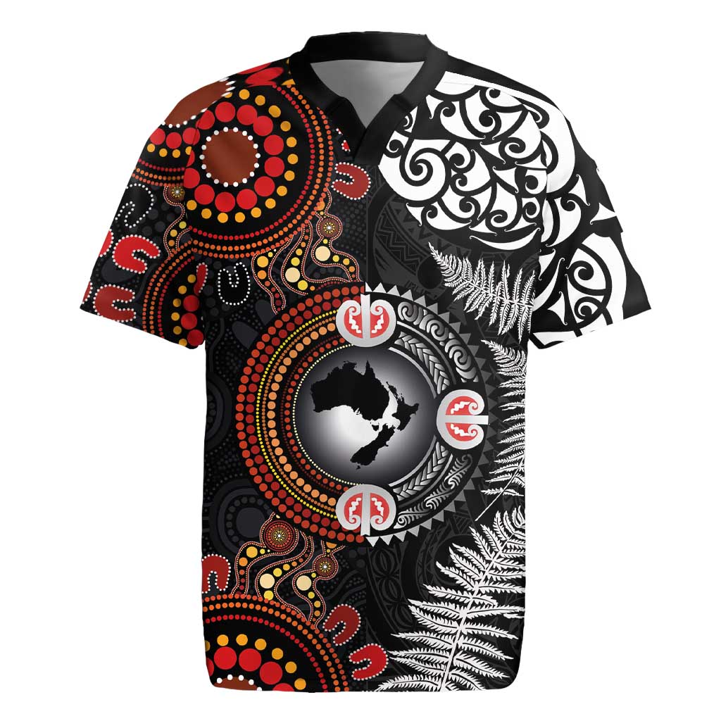 Australia and New Zealand Together Rugby Jersey Aboriginal and Maori Art Tattoo