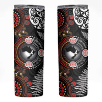 Australia and New Zealand Together Skinny Tumbler Aboriginal and Maori Art Tattoo LT03 Black - Polynesian Pride