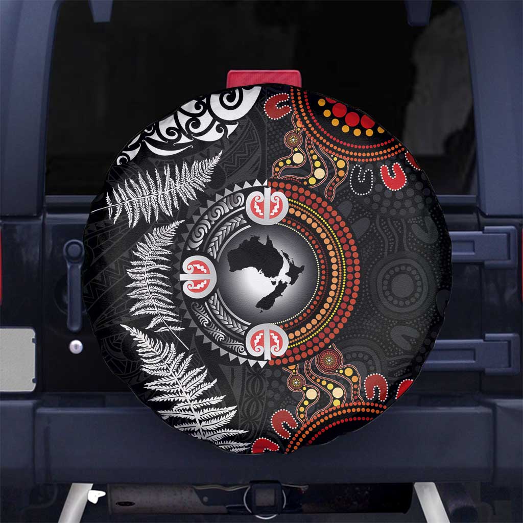 Australia and New Zealand Together Spare Tire Cover Aboriginal and Maori Art Tattoo