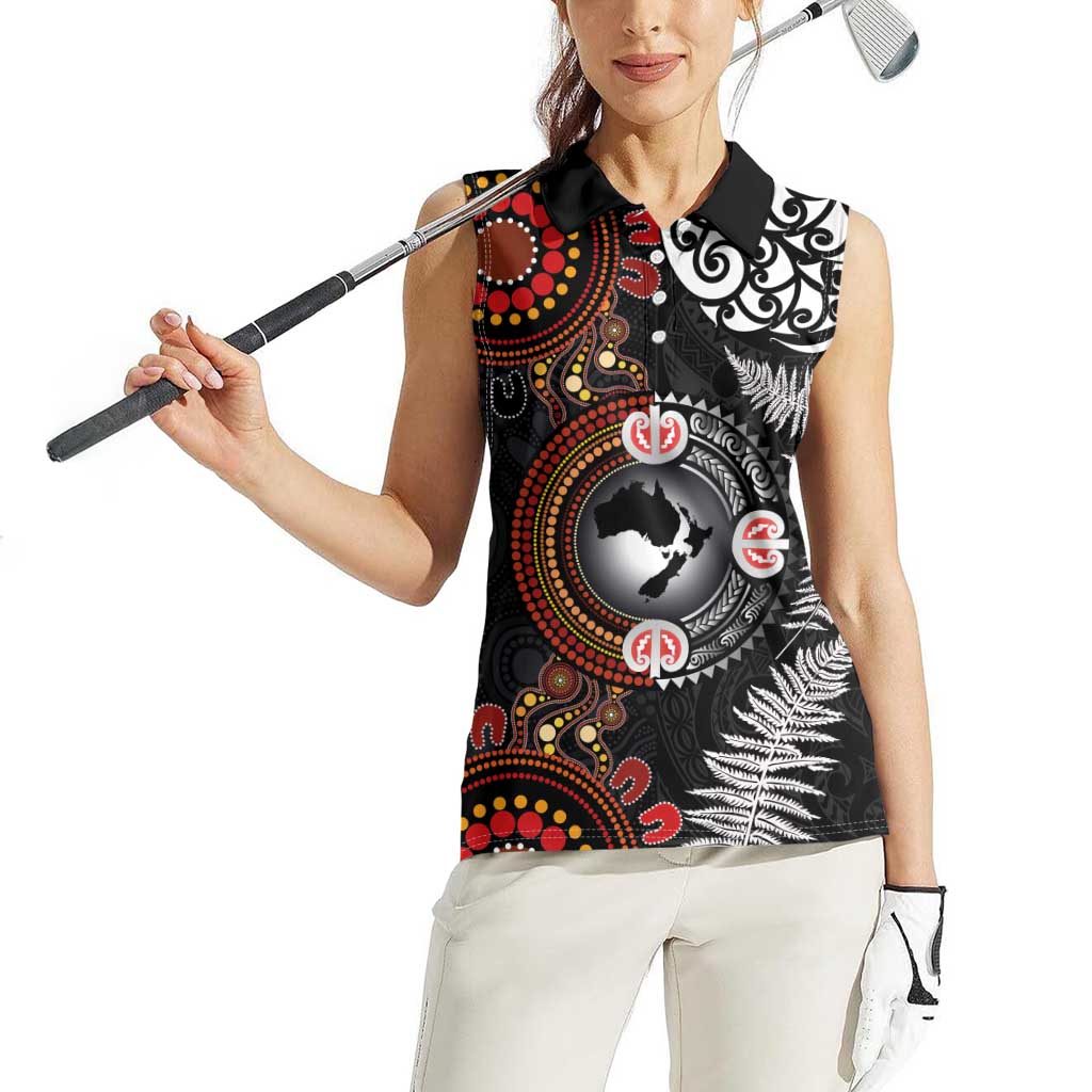 Australia and New Zealand Together Women Sleeveless Polo Shirt Aboriginal and Maori Art Tattoo LT03 - Polynesian Pride