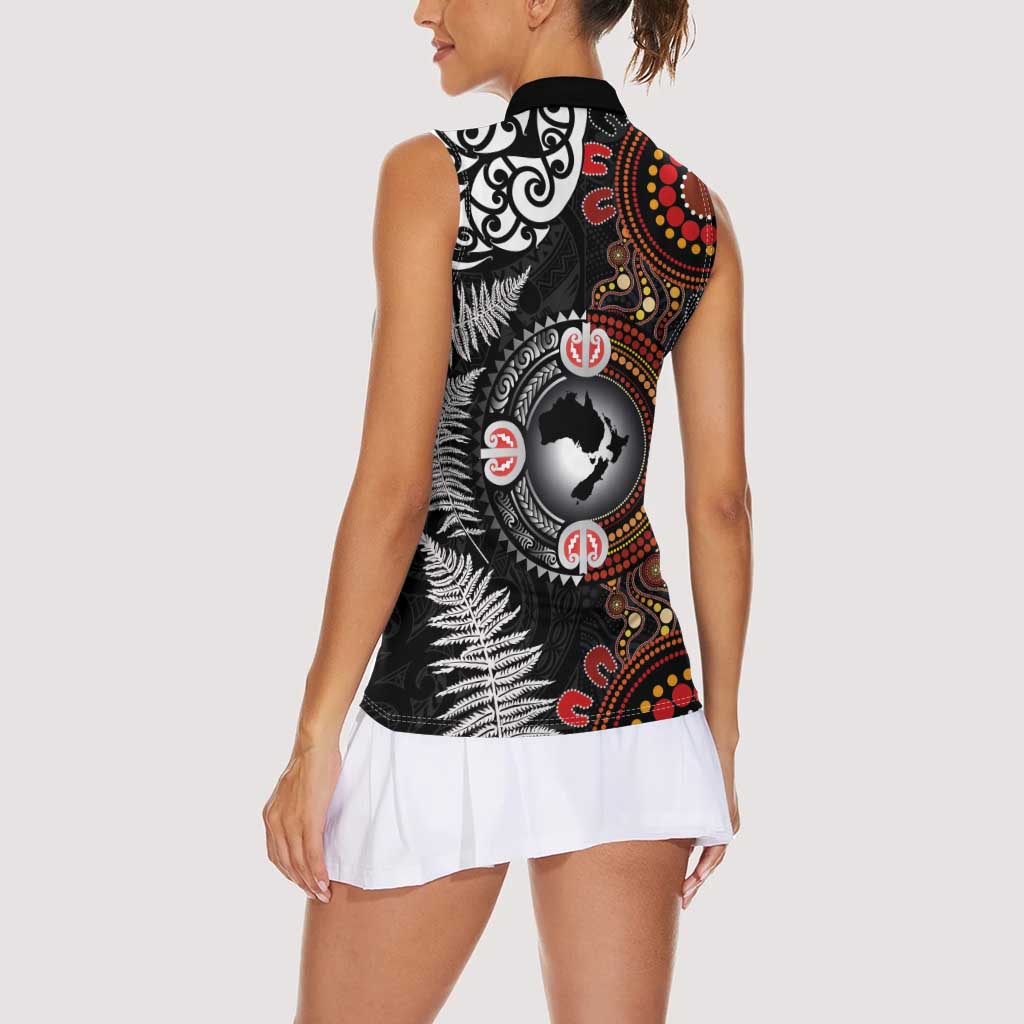 Australia and New Zealand Together Women Sleeveless Polo Shirt Aboriginal and Maori Art Tattoo LT03 - Polynesian Pride
