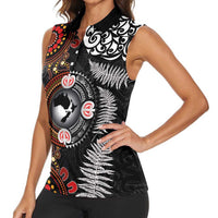 Australia and New Zealand Together Women Sleeveless Polo Shirt Aboriginal and Maori Art Tattoo LT03 - Polynesian Pride