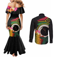Vanuatu Selebretem 44th Indipendens Dei Couples Matching Mermaid Dress and Long Sleeve Button Shirt Sand Drawing Turtle Melanesian Vibes