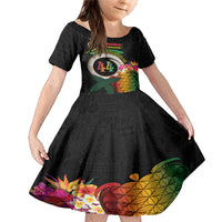 Vanuatu Selebretem 44th Indipendens Dei Family Matching Mermaid Dress and Hawaiian Shirt Sand Drawing Turtle Melanesian Vibes LT03 Daughter's Dress Black - Polynesian Pride
