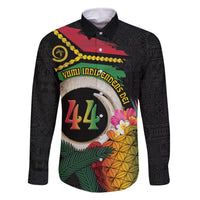Vanuatu Selebretem 44th Indipendens Dei Family Matching Mermaid Dress and Hawaiian Shirt Sand Drawing Turtle Melanesian Vibes LT03 Dad's Shirt - Long Sleeve Black - Polynesian Pride
