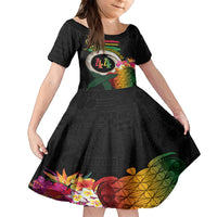 Vanuatu Selebretem 44th Indipendens Dei Family Matching Puletasi and Hawaiian Shirt Sand Drawing Turtle Melanesian Vibes LT03 Daughter's Dress Black - Polynesian Pride