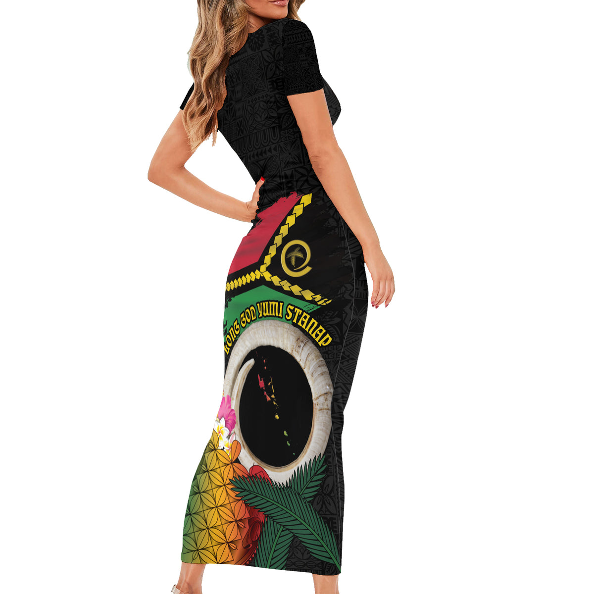 Vanuatu Selebretem 44th Indipendens Dei Family Matching Short Sleeve Bodycon Dress and Hawaiian Shirt Sand Drawing Turtle Melanesian Vibes LT03 - Polynesian Pride