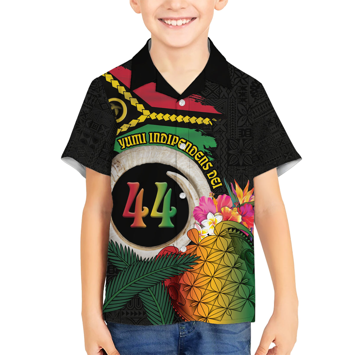 Vanuatu Selebretem 44th Indipendens Dei Family Matching Short Sleeve Bodycon Dress and Hawaiian Shirt Sand Drawing Turtle Melanesian Vibes LT03 Son's Shirt Black - Polynesian Pride