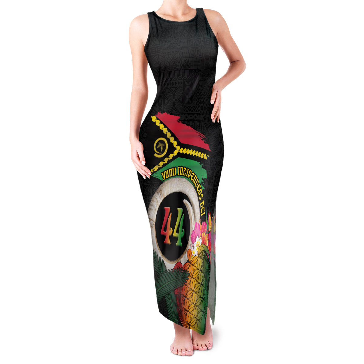 Vanuatu Selebretem 44th Indipendens Dei Family Matching Tank Maxi Dress and Hawaiian Shirt Sand Drawing Turtle Melanesian Vibes