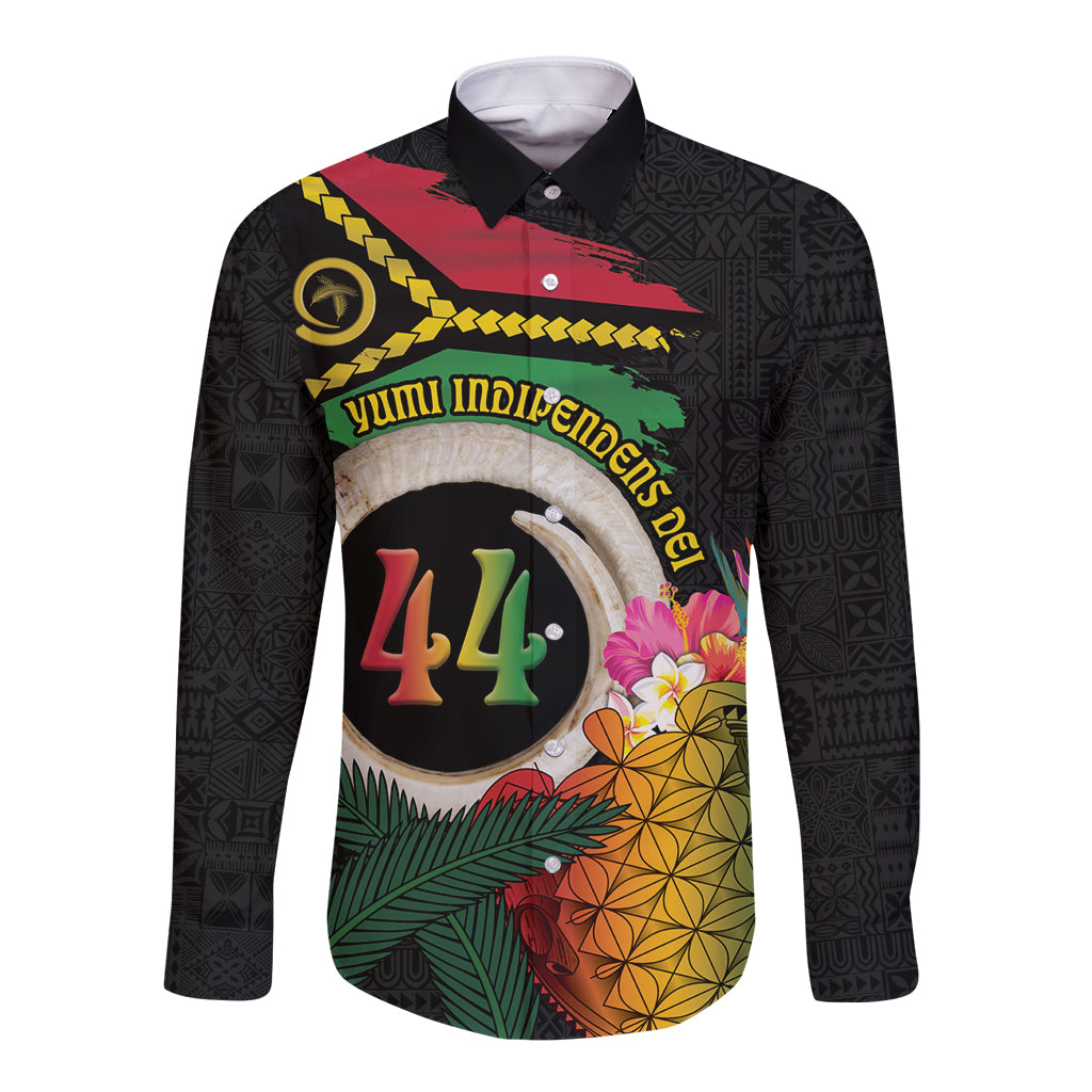 Vanuatu Selebretem 44th Indipendens Dei Long Sleeve Button Shirt Sand Drawing Turtle Melanesian Vibes