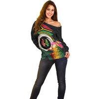 Vanuatu Selebretem 44th Indipendens Dei Off Shoulder Sweater Sand Drawing Turtle Melanesian Vibes