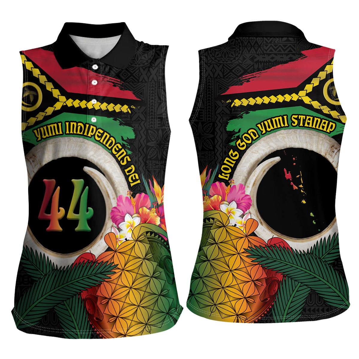 Vanuatu Selebretem 44th Indipendens Dei Women Sleeveless Polo Shirt Sand Drawing Turtle Melanesian Vibes