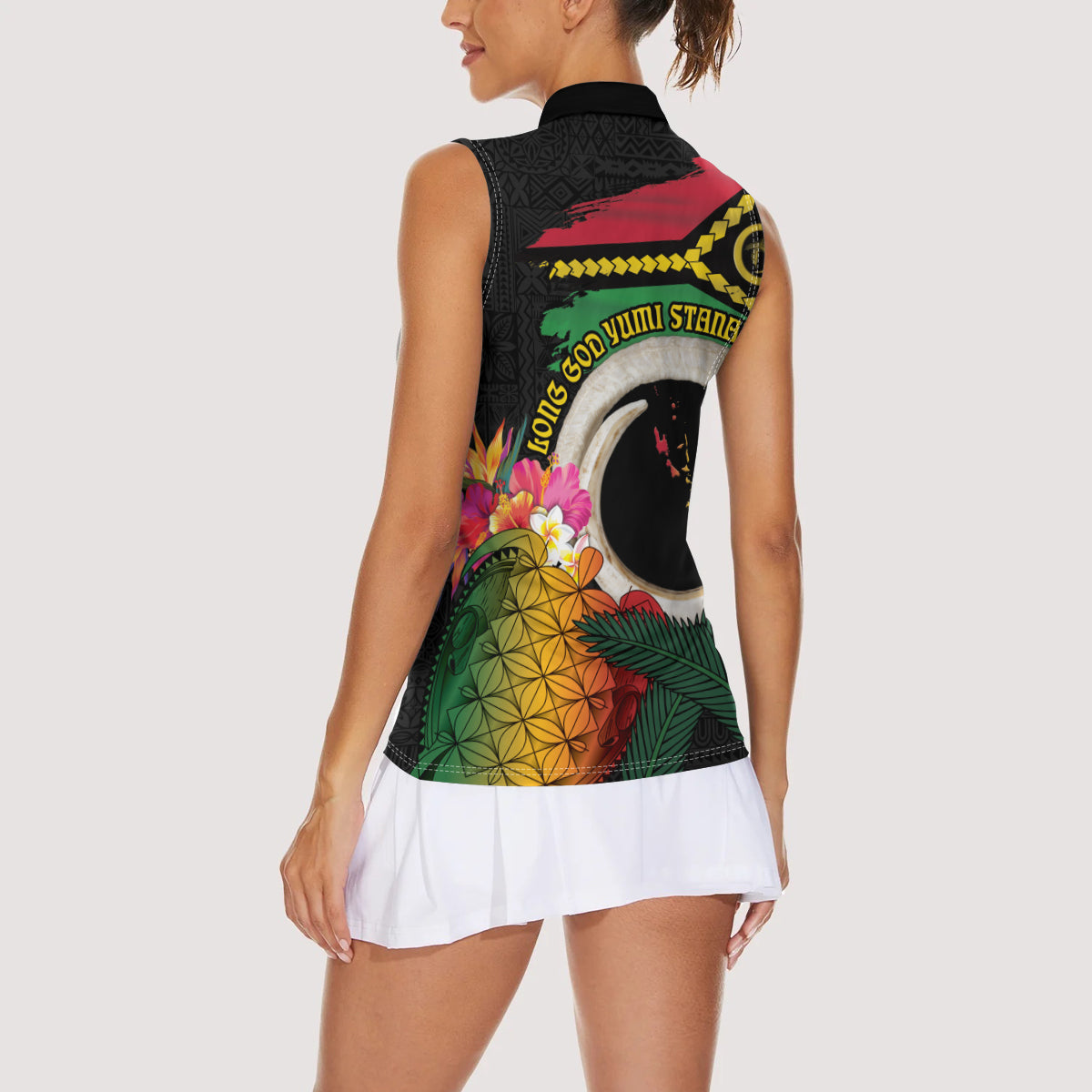 Vanuatu Selebretem 44th Indipendens Dei Women Sleeveless Polo Shirt Sand Drawing Turtle Melanesian Vibes