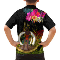 Vanuatu Ni-Van Family Matching Off The Shoulder Long Sleeve Dress and Hawaiian Shirt Coat of Arms Sand Drawing