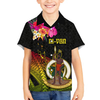Vanuatu Ni-Van Family Matching Puletasi and Hawaiian Shirt Coat of Arms Sand Drawing LT03 Son's Shirt Black - Polynesian Pride