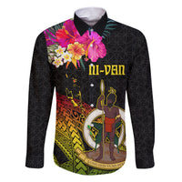 Vanuatu Ni-Van Family Matching Short Sleeve Bodycon Dress and Hawaiian Shirt Coat of Arms Sand Drawing LT03 Dad's Shirt - Long Sleeve Black - Polynesian Pride