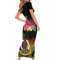 Vanuatu Ni-Van Family Matching Short Sleeve Bodycon Dress and Hawaiian Shirt Coat of Arms Sand Drawing LT03 - Polynesian Pride
