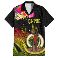 Vanuatu Ni-Van Family Matching Summer Maxi Dress and Hawaiian Shirt Coat of Arms Sand Drawing LT03 Dad's Shirt - Short Sleeve Black - Polynesian Pride