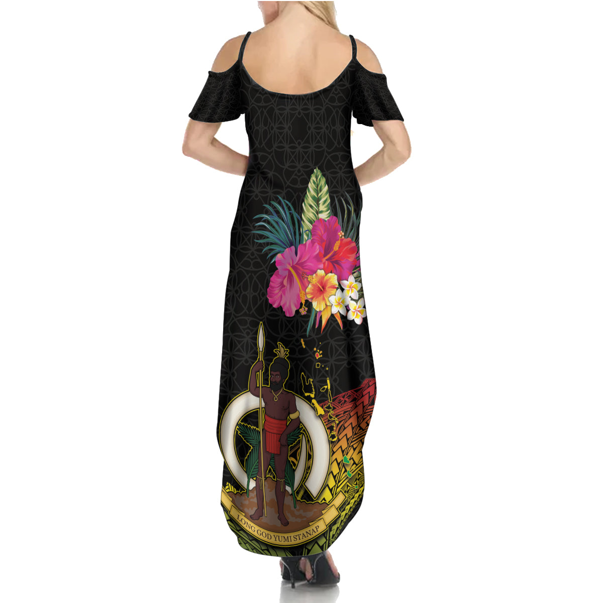Vanuatu Ni-Van Family Matching Summer Maxi Dress and Hawaiian Shirt Coat of Arms Sand Drawing LT03 - Polynesian Pride