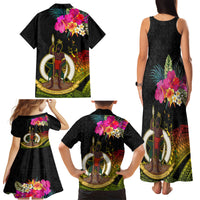 Vanuatu Ni-Van Family Matching Tank Maxi Dress and Hawaiian Shirt Coat of Arms Sand Drawing