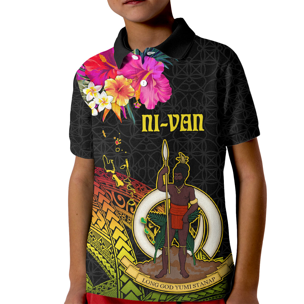 Vanuatu Ni-Van Kid Polo Shirt Coat of Arms Sand Drawing