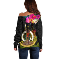 Vanuatu Ni-Van Off Shoulder Sweater Coat of Arms Sand Drawing