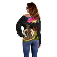 Vanuatu Ni-Van Off Shoulder Sweater Coat of Arms Sand Drawing