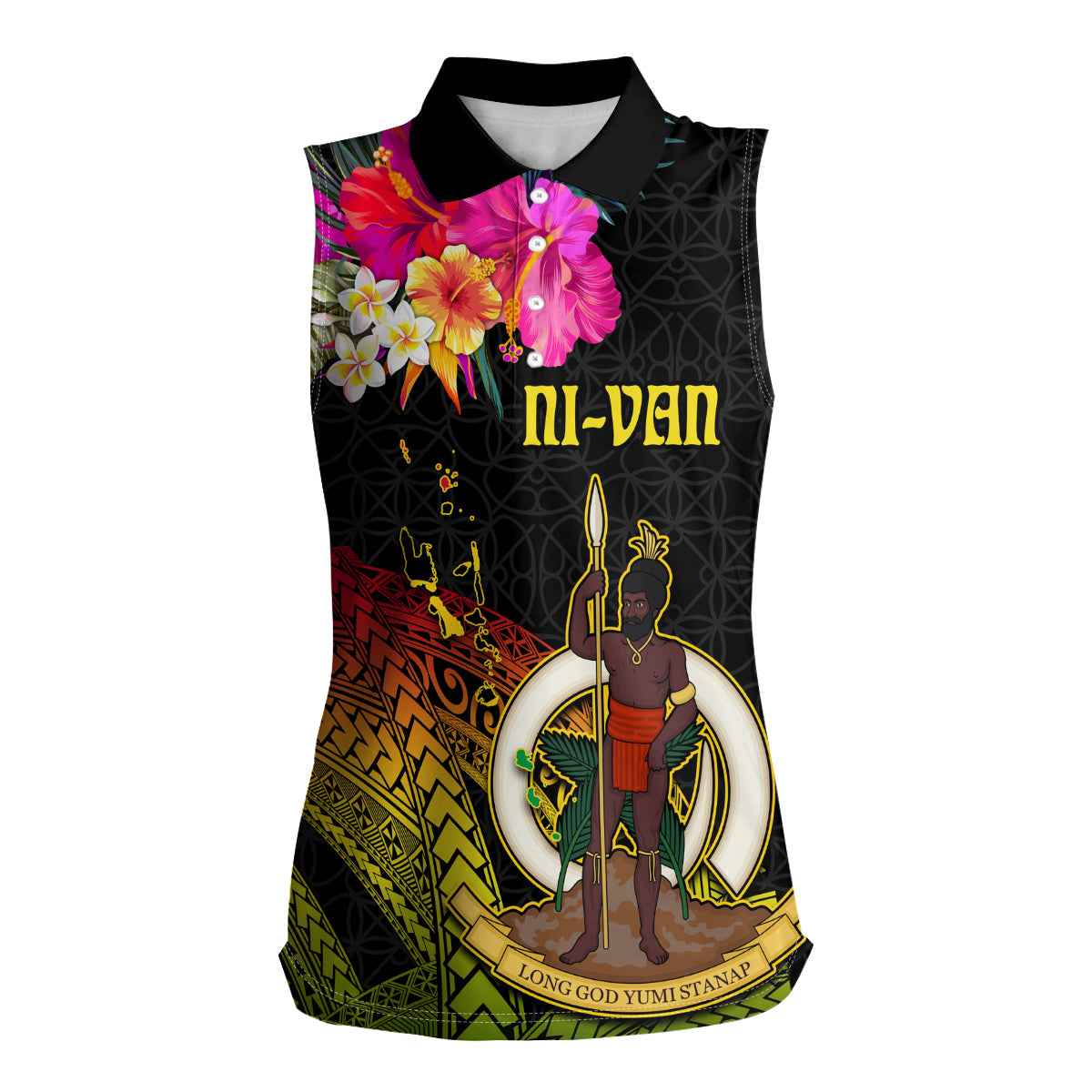 Vanuatu Ni-Van Women Sleeveless Polo Shirt Coat of Arms Sand Drawing