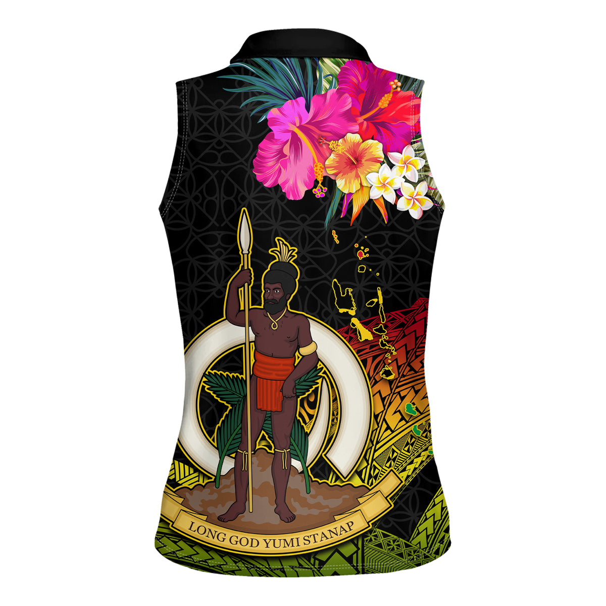 Vanuatu Ni-Van Women Sleeveless Polo Shirt Coat of Arms Sand Drawing