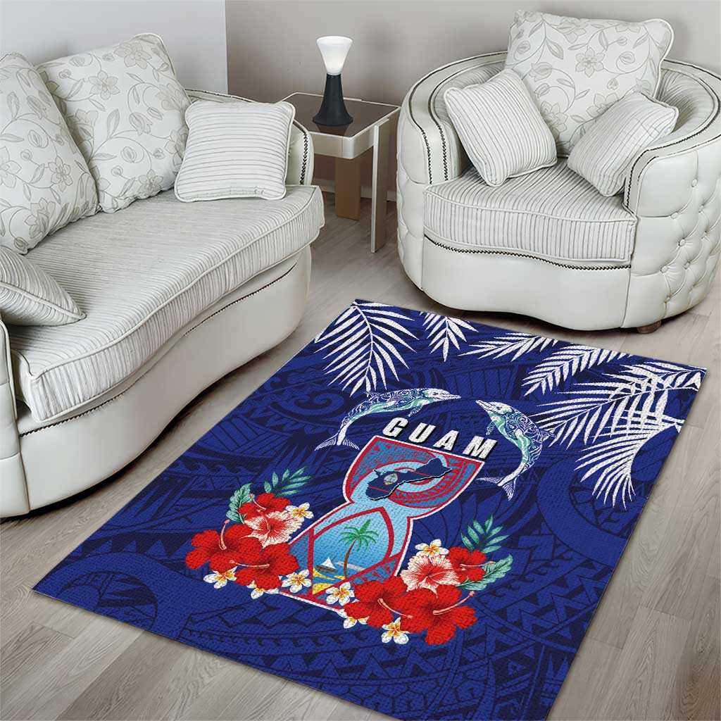 Guam Liberation Day Area Rug The Tribal Latte Stone and Dolphins with Hibiscus Chamorro Culture