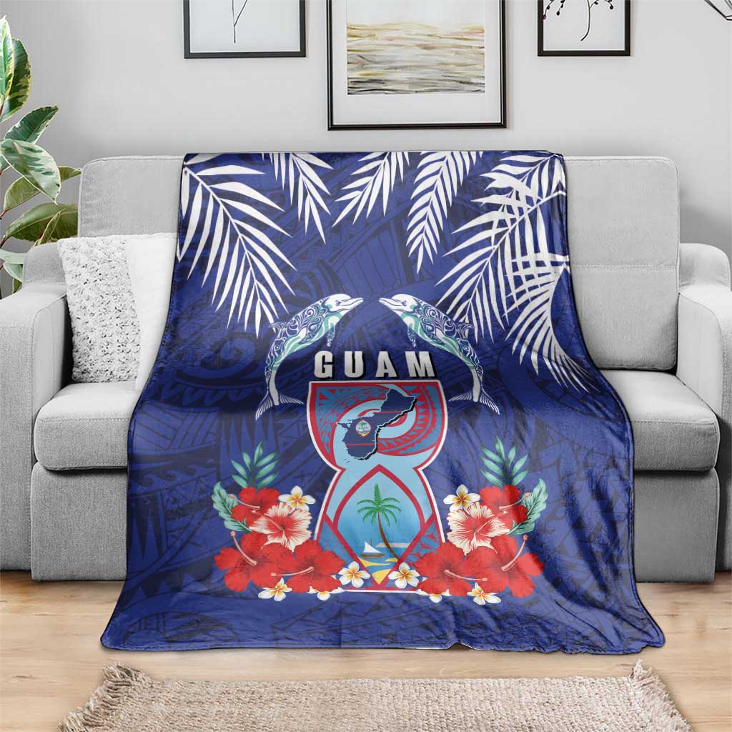 Guam Liberation Day Blanket The Tribal Latte Stone and Dolphins with Hibiscus Chamorro Culture