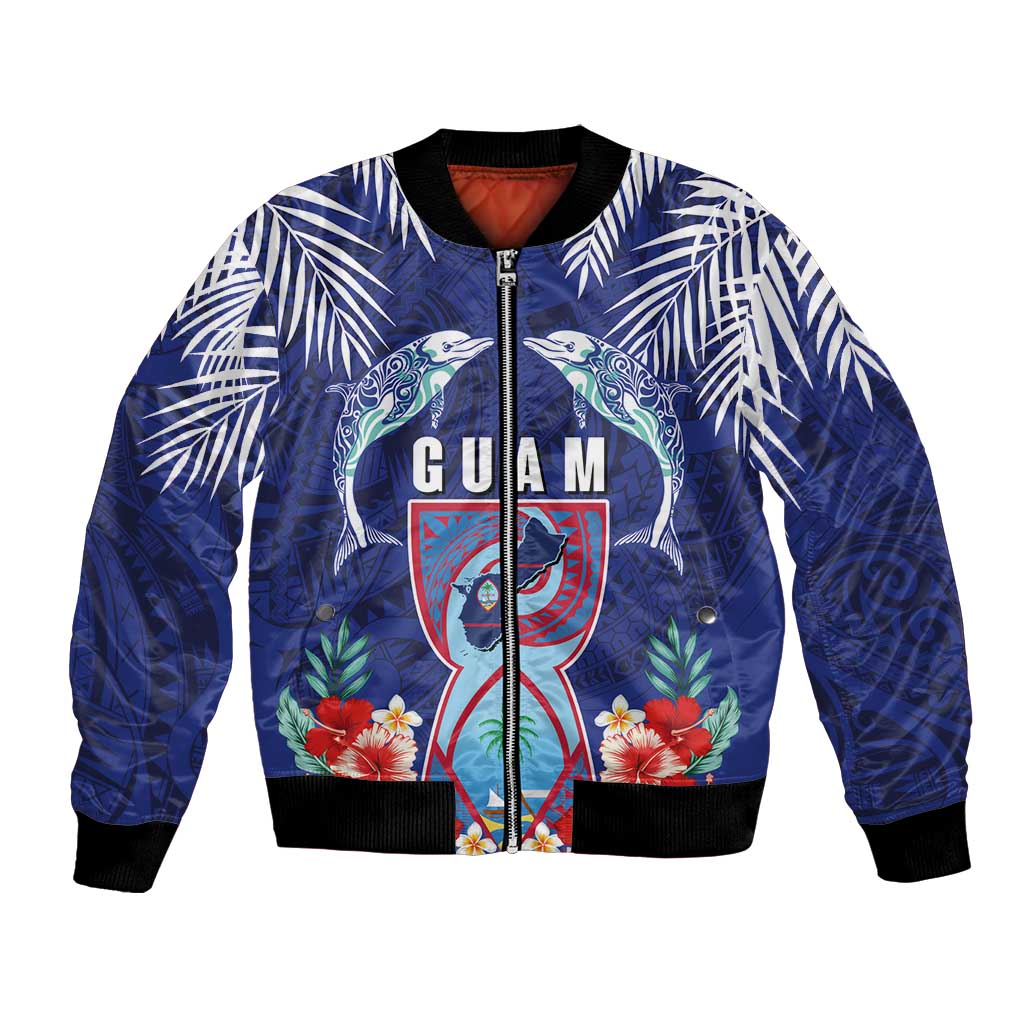 Guam Liberation Day Bomber Jacket The Tribal Latte Stone and Dolphins with Hibiscus Chamorro Culture