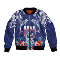 Guam Liberation Day Bomber Jacket The Tribal Latte Stone and Dolphins with Hibiscus Chamorro Culture