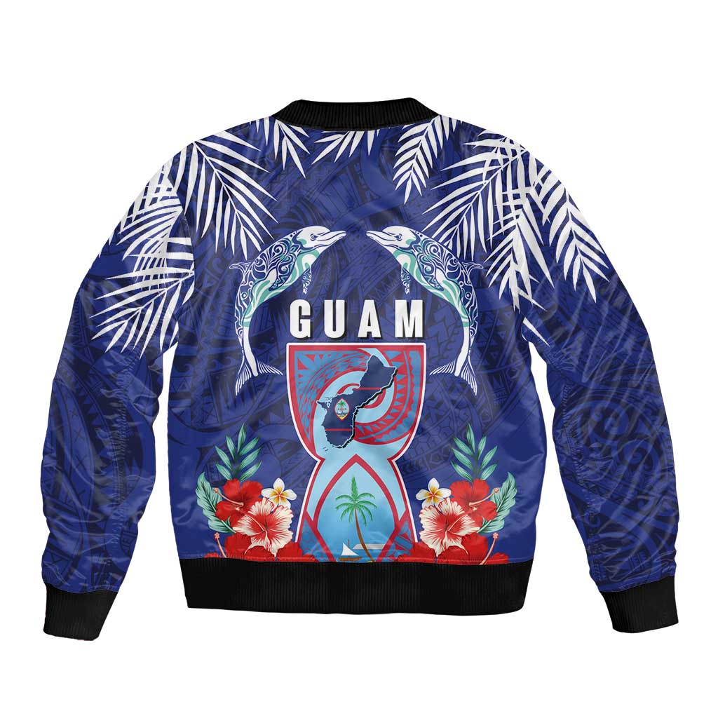 Guam Liberation Day Bomber Jacket The Tribal Latte Stone and Dolphins with Hibiscus Chamorro Culture